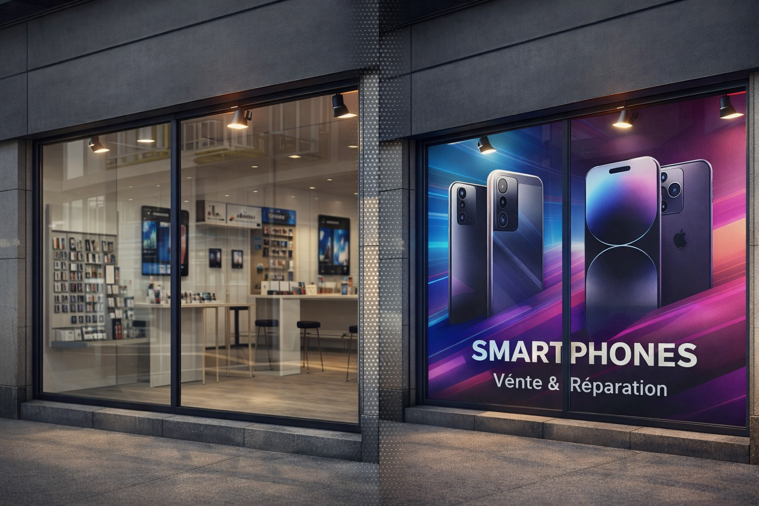 Avant après Vitrine microperforée